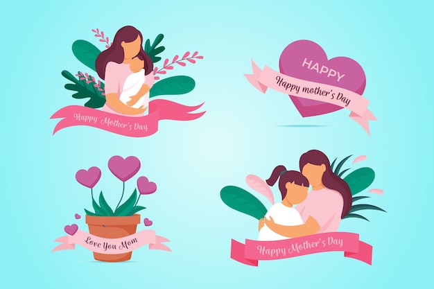 Flat design mothers day badge collection