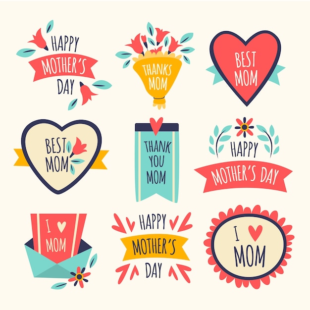 Free vector flat design mothers day label collection concept