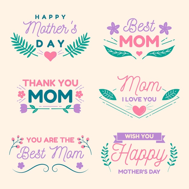 Free vector flat design mothers day label collection