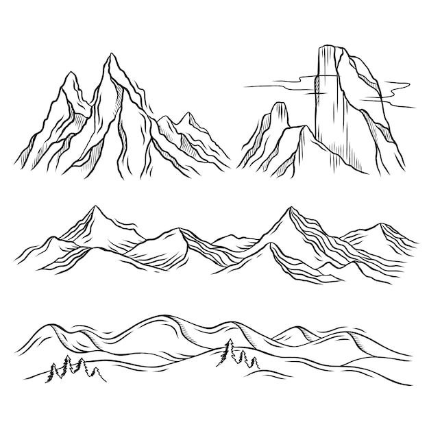 Flat design mountain outline illustration