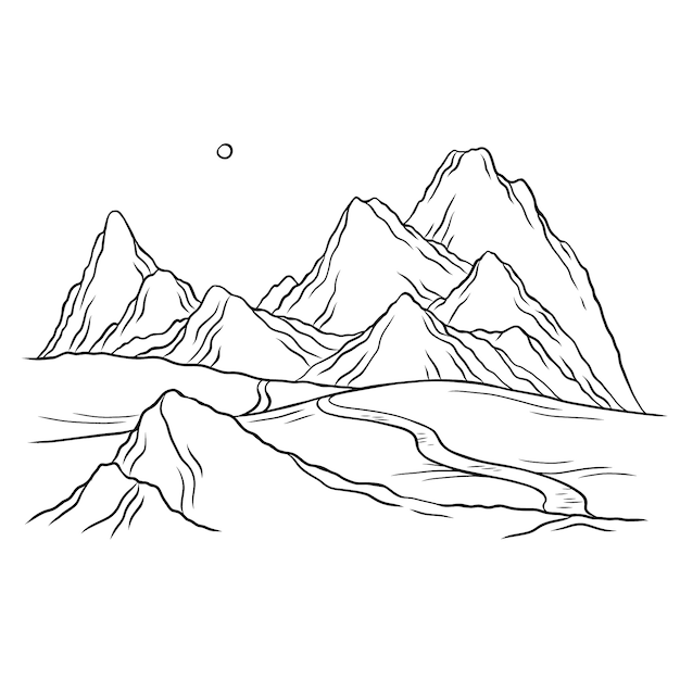 Flat design mountain outline illustration