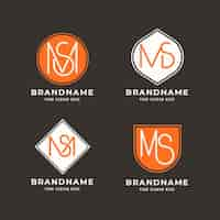 Vettore gratuito collezione di logo ms design piatto