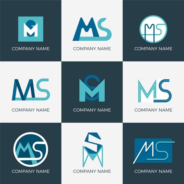 Vettore gratuito collezione di logo ms design piatto