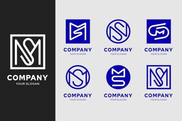 Плоский дизайн коллекции шаблонов логотипов ms