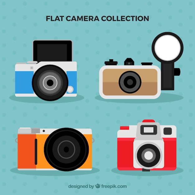 Free vector flat design multicolor cameras collection