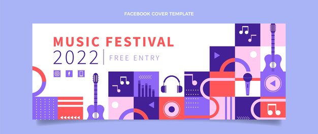 flat design music festival facebook cover