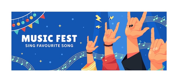 Free vector flat design music festival facebook cover