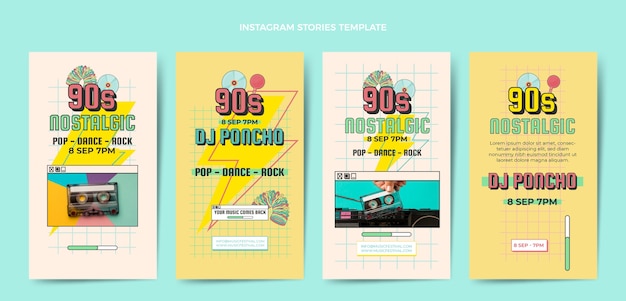 Storie di instagram del festival musicale di design piatto