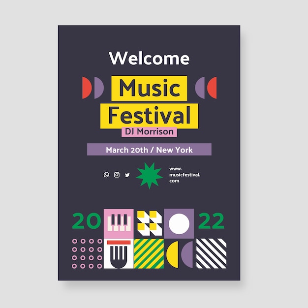 Flat design music festival invitation