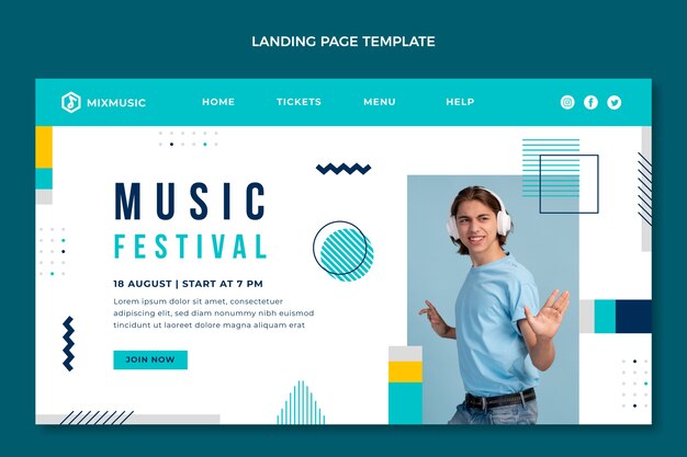 音楽祭のランディングページのフラットなデザイン