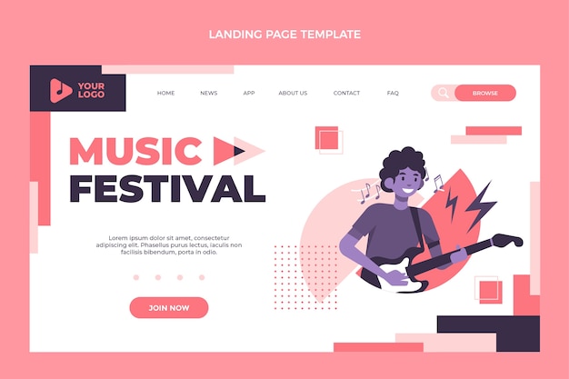 Vettore gratuito design piatto della pagina di destinazione del festival musicale