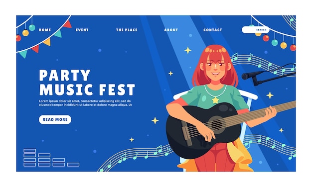 Целевая страница музыкального фестиваля в плоском дизайне