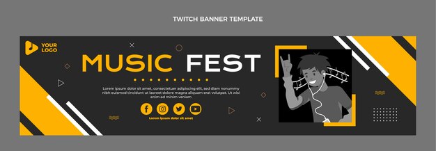 Плоский дизайн музыкального фестиваля twitch баннер