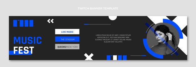 Плоский дизайн музыкального фестиваля twitch баннер