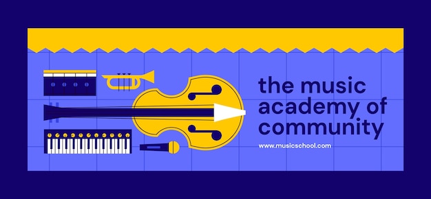 Free vector flat design music school facebook cover template