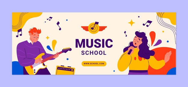 Бесплатное векторное изображение Шаблон обложки facebook музыкальной школы в плоском дизайне