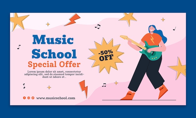 Flat design music school facebook template