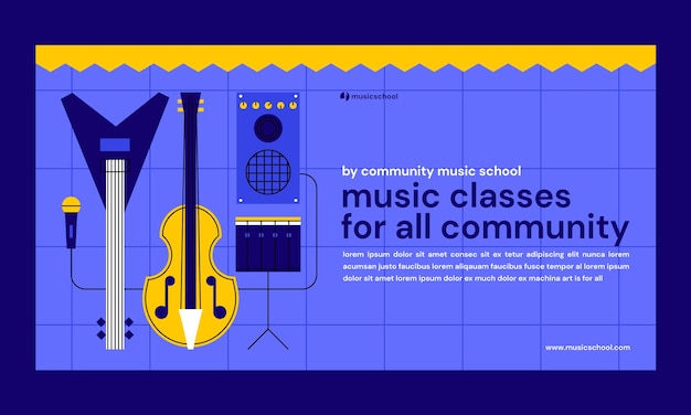 Бесплатное векторное изображение Плоский дизайн музыкальной школы facebook шаблон