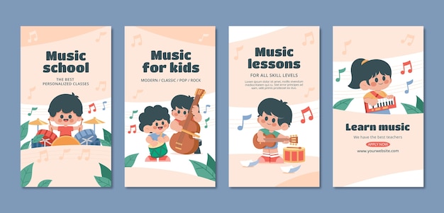 Free vector flat design music school instagram stories