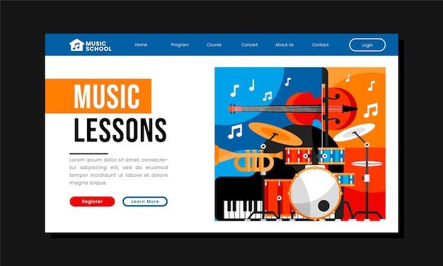 Flat design music school landing page template