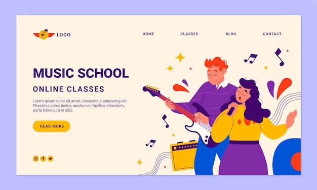 Flat design music school landing page