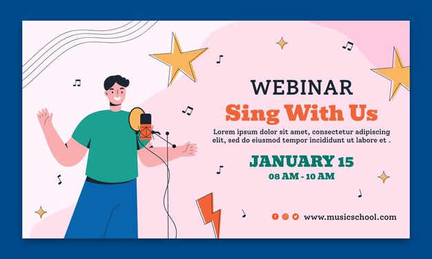 Flat design music school webinar template