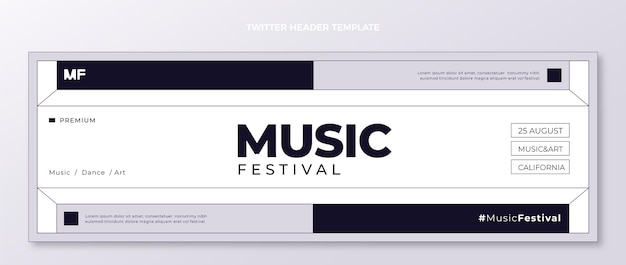 Vettore gratuito modello di intestazione di twitter di musica dal design piatto