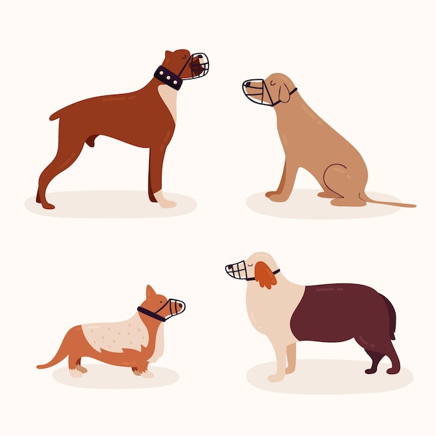 Flat design muzzled animals set