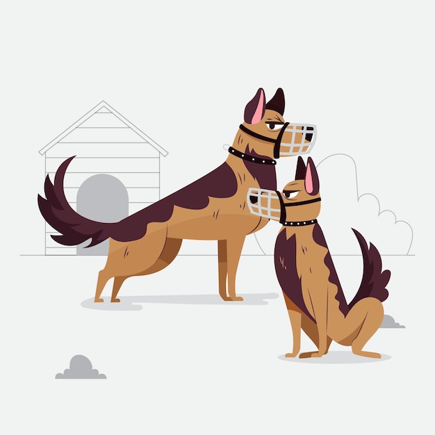 Vettore gratuito cani con museruola design piatto illustrati