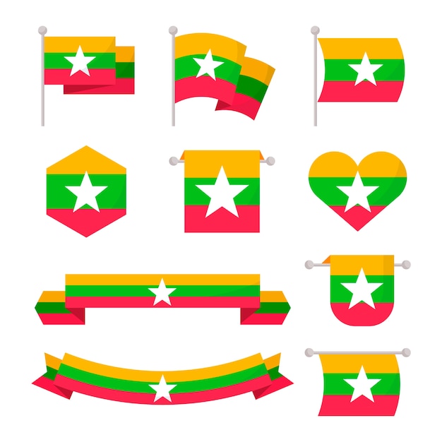 Vettore gratuito emblemi nazionali del myanmar di design piatto