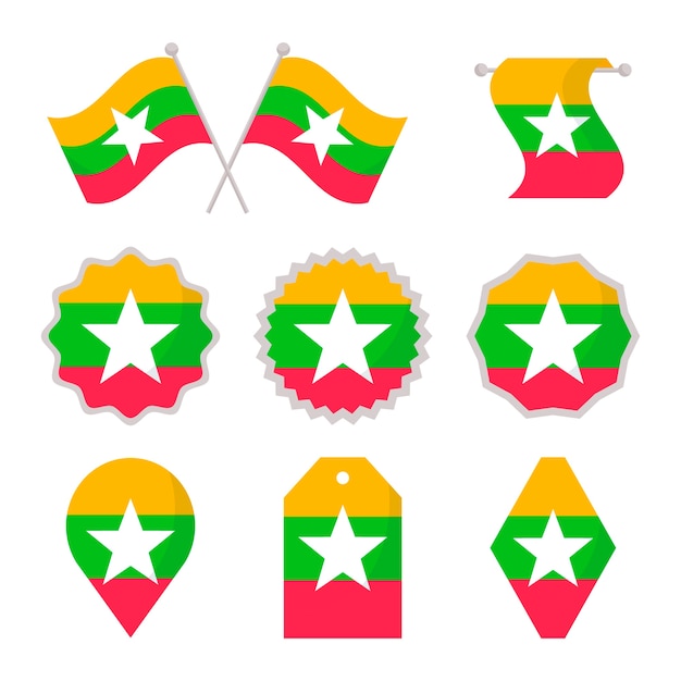 Плоский дизайн национальных гербов мьянмы