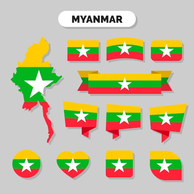 Плоский дизайн национальных гербов мьянмы