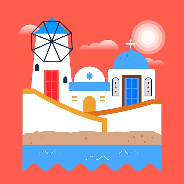 Flat design mykonos illustration