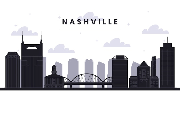 Nashville Skyline Black And White Outline Clipart