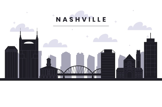 Vettore gratuito siluetta dell'orizzonte di nashville design piatto