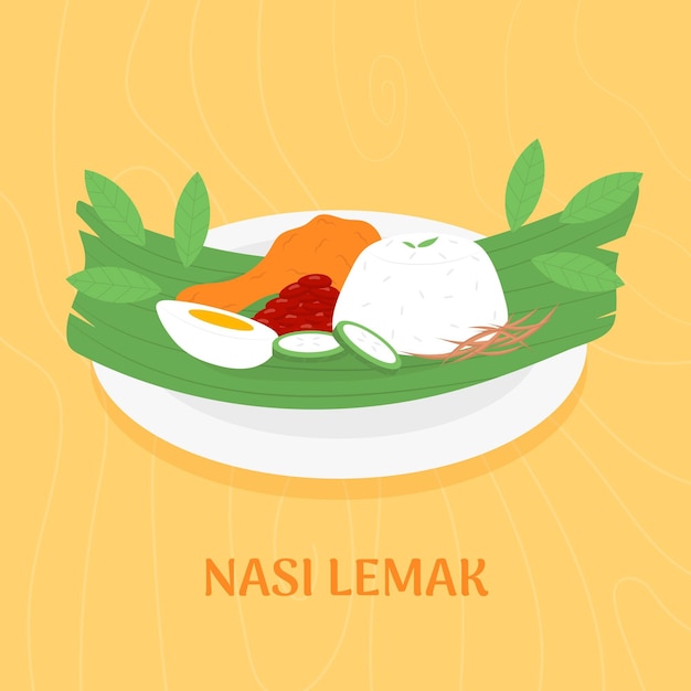 Плоский дизайн nasi lemak, иллюстрированный