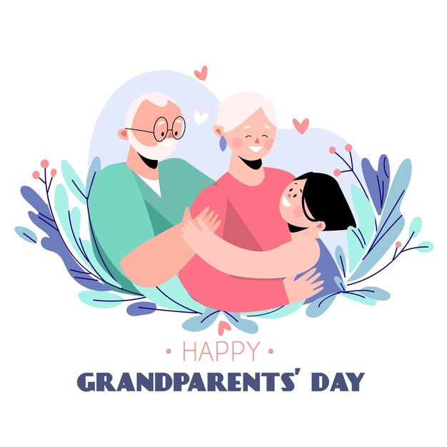 孫娘とフラットなデザインの祖父母の日
