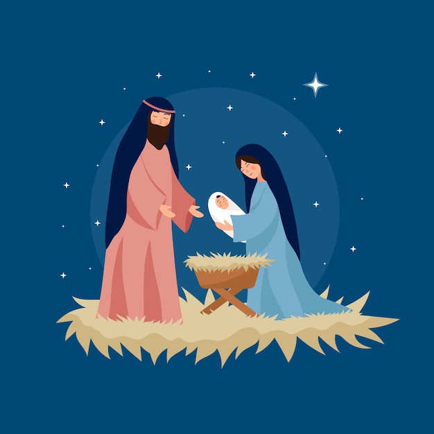 Free vector flat design nativity scene illustration