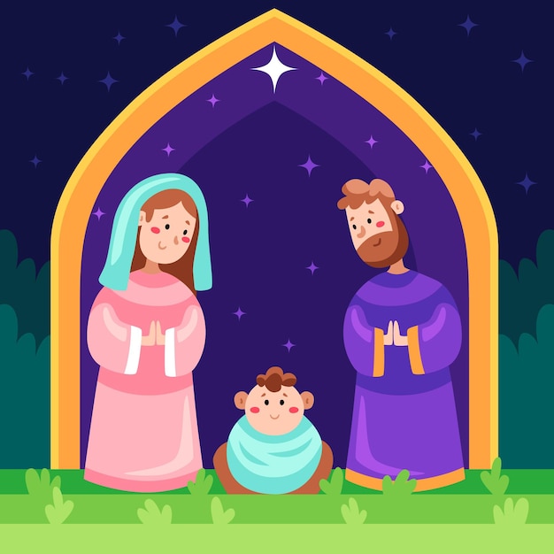 Free vector flat design nativity scene illustration