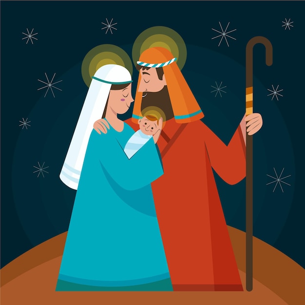 Flat design nativity scene