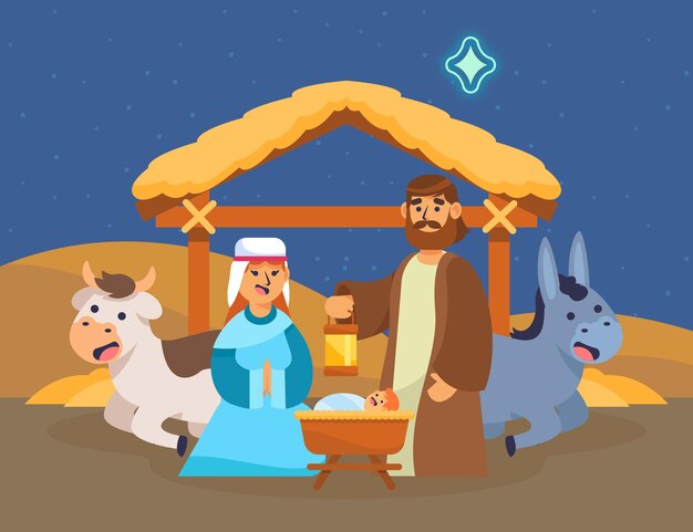 Flat design nativity scene