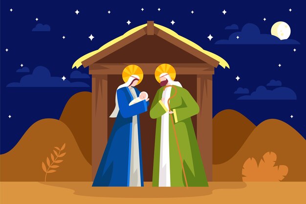 Flat design nativity scene