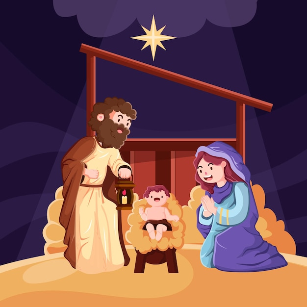 Flat design nativity scene