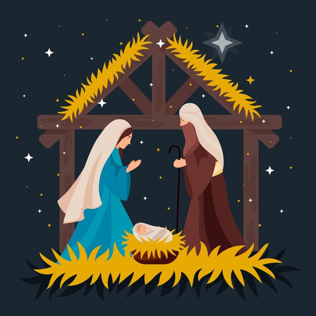 Flat design nativity scene