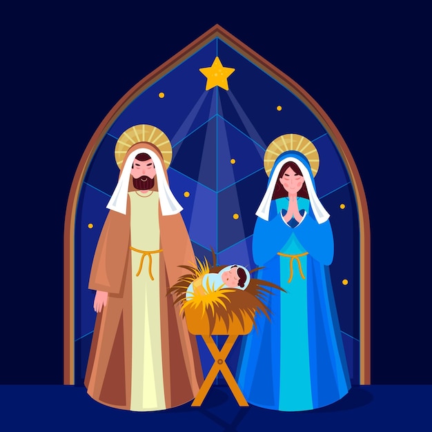 Free vector flat design nativity scene