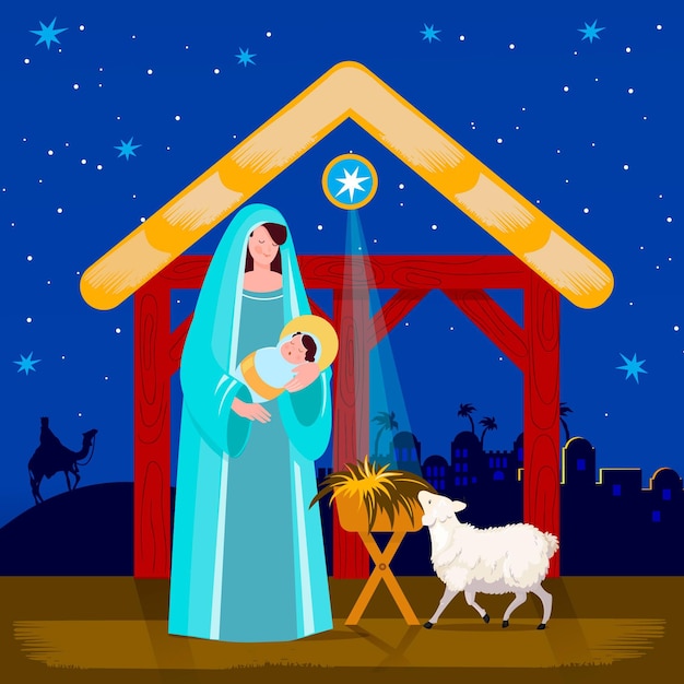 Free vector flat design nativity scene