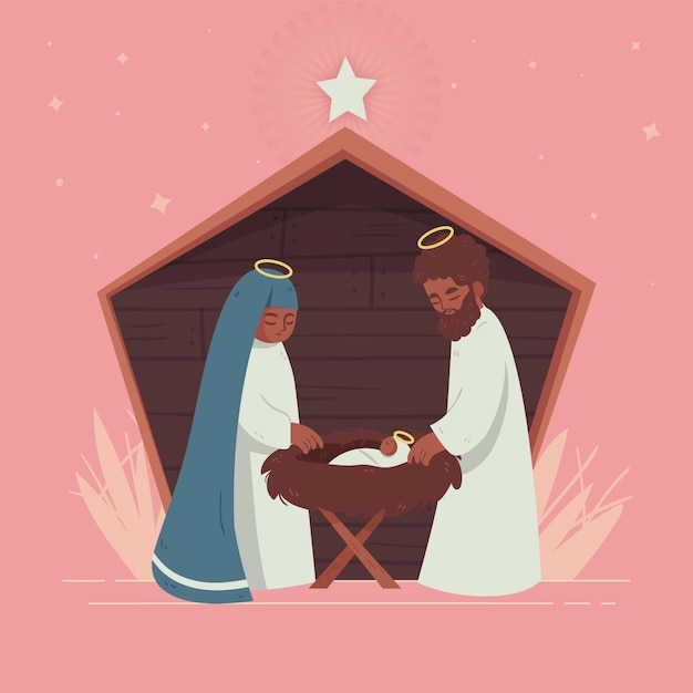 Flat design nativity scene