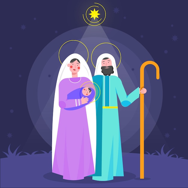 Flat design nativity scene