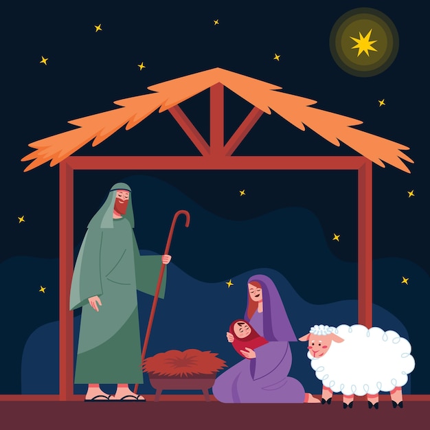 Free vector flat design nativity scene