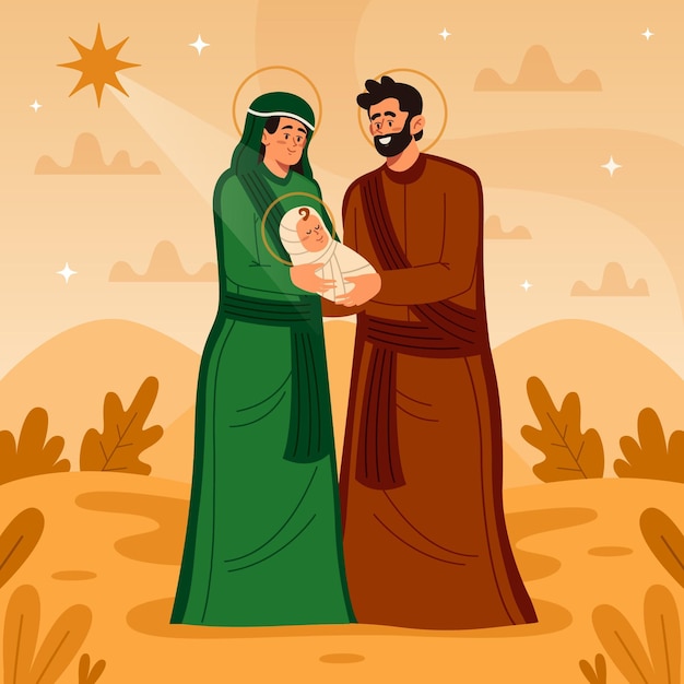 Flat design nativity scene